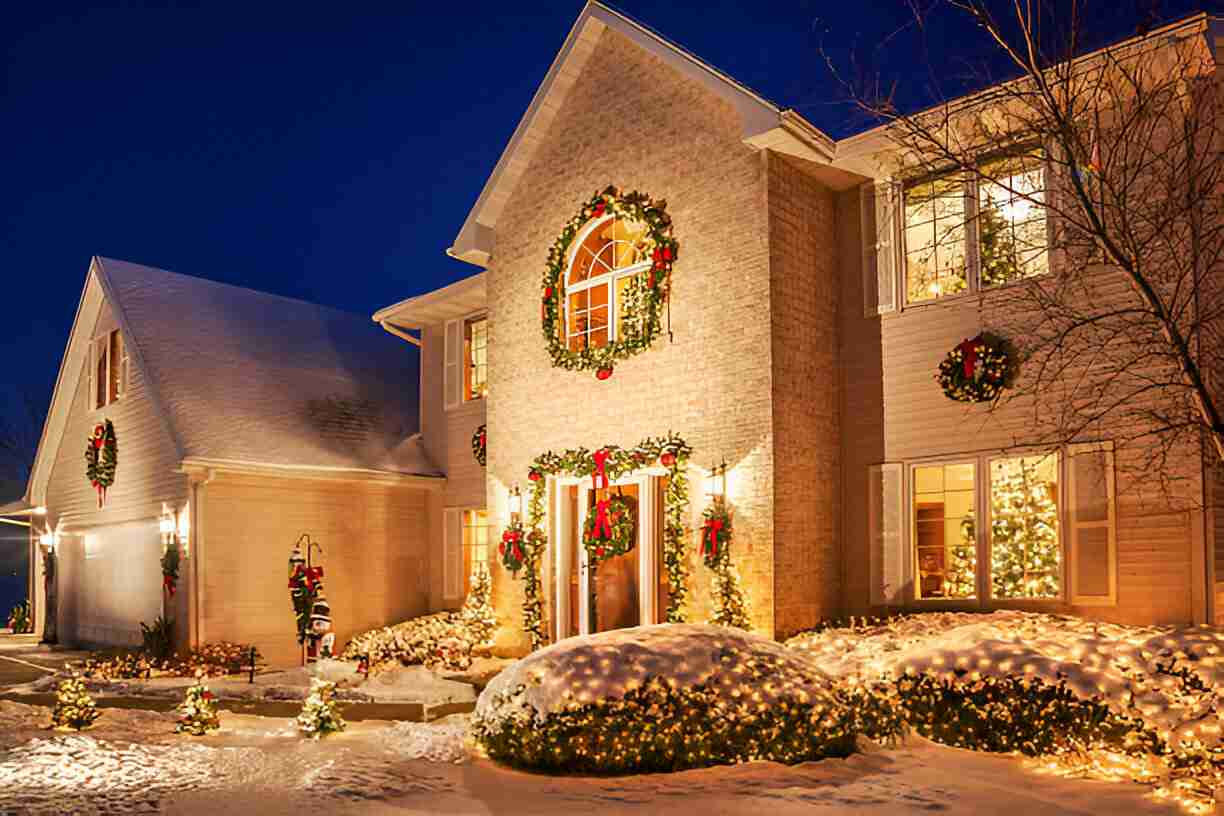 Decorated Home with Christmas Lights